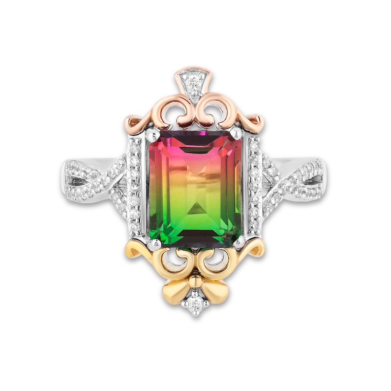 Main Image 4 of Enchanted Disney Cinderella Watermelon Quartz and 1/6 CT. T.W. Diamond Stepsister Ring in Sterling Silver and 10K Gold