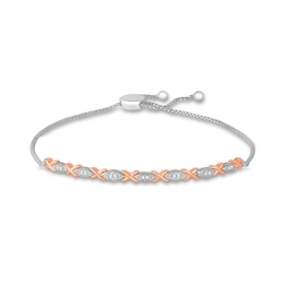 1/10 CT. T.W. Diamond Alternating Marquise-Shaped and &quot;X&quot; Bolo Bracelet in Sterling Silver and 10K Rose Gold – 9.5&quot;