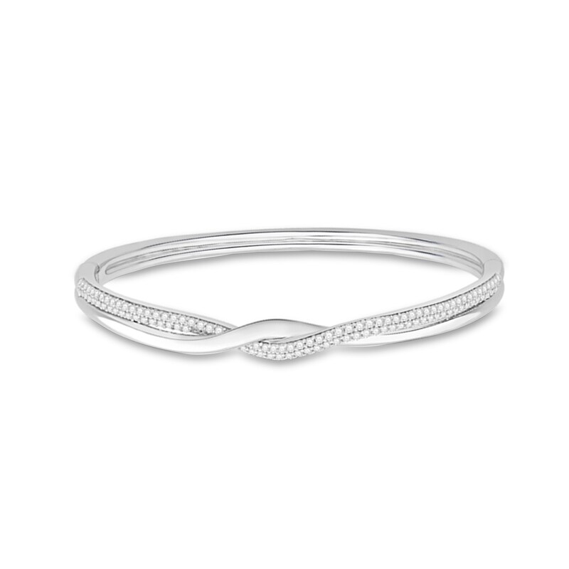 Main Image 1 of 1 CT. T.W. Diamond Twist Double Row Bangle in Sterling Silver