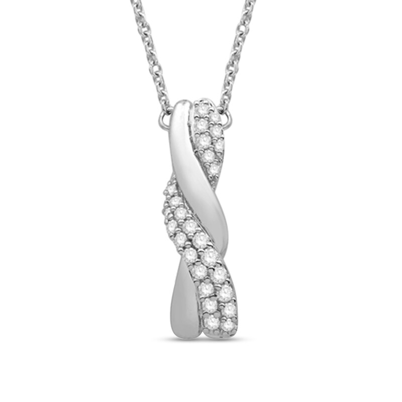Main Image 1 of 1/6 CT. T.W. Diamond Braid Pendant in 10K White Gold – 19"