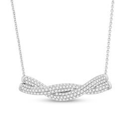 3/4 CT. T.W. Diamond Braid Necklace in 10K White Gold – 19&quot;
