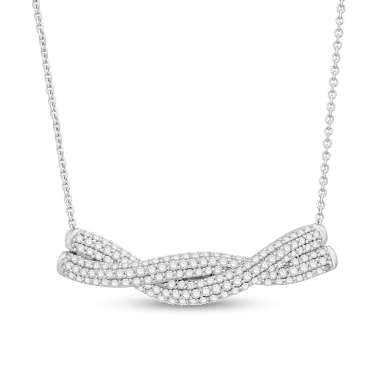 Main Image 1 of 3/4 CT. T.W. Diamond Braid Necklace in 10K White Gold – 19"