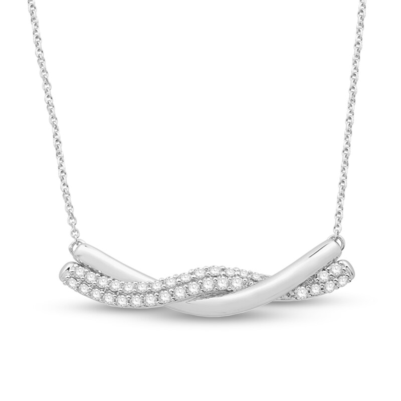 Main Image 1 of 1/2 CT. T.W. Diamond Braid Necklace in 10K White Gold – 19"