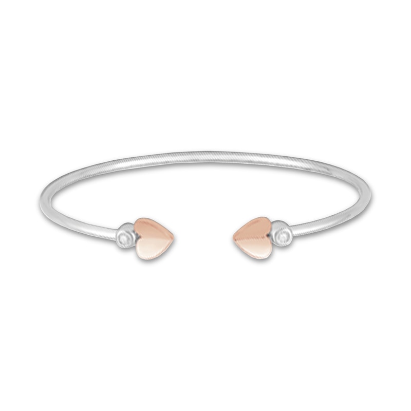 1/10 CT. T.W. Diamond Double Heart Flexible Bangle in Sterling Silver and 10K Rose Gold