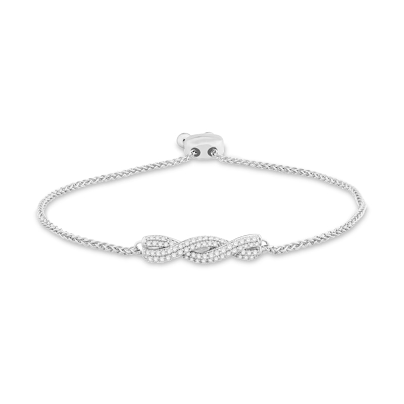 Main Image 1 of 3/8 CT. T.W. Diamond Braid Bolo Bracelet in 10K White Gold – 9.5"