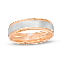 Men's 6.0mm Brushed Inlay Stepped Edge Wedding Band in 14K Two-Tone Gold - Size 10