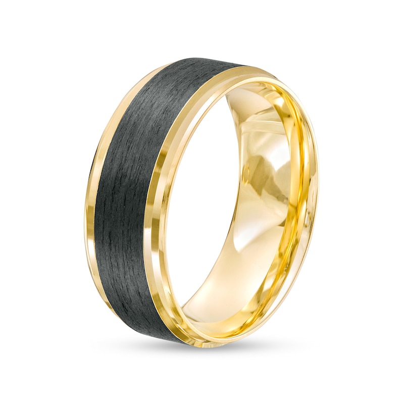 Main Image 3 of Men's 8.0mm Stepped Edge Wedding Band in 14K Gold and Carbon Fiber Inlay - Size 10