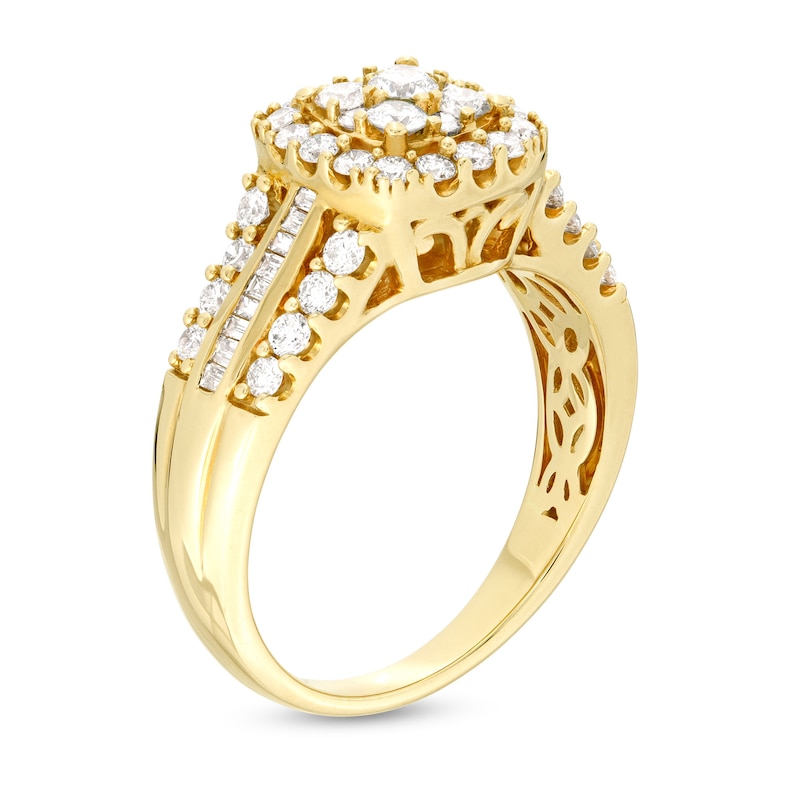Main Image 3 of 1 CT. T.W. Multi-Diamond Cushion Frame Multi-Row Engagement Ring in 10K Gold