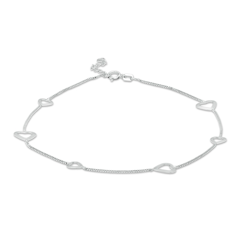 Alternating Hearts Station Anklet in 10K White Gold - 10"