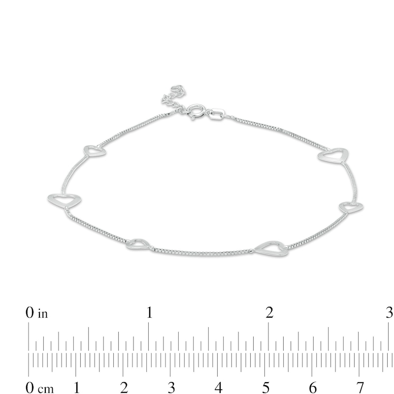 Alternating Hearts Station Anklet in 10K White Gold - 10"