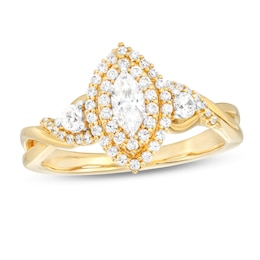 5/8 CT. T.W. Marquise Diamond Frame Past Present Future® Twist Shank Engagement Ring in 10K Gold (I/I2)