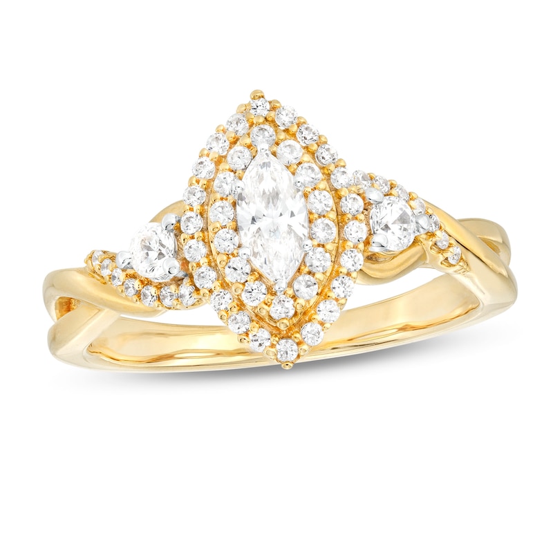 Main Image 1 of 5/8 CT. T.W. Marquise Diamond Frame Past Present Future® Twist Shank Engagement Ring in 10K Gold (I/I2)
