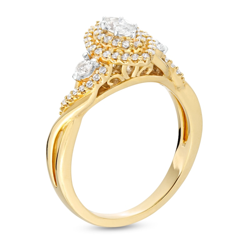 Main Image 3 of 5/8 CT. T.W. Marquise Diamond Frame Past Present Future® Twist Shank Engagement Ring in 10K Gold (I/I2)