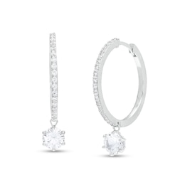 6.5mm White Lab-Created Sapphire Dangle Lined Hoop Earrings in Sterling Silver