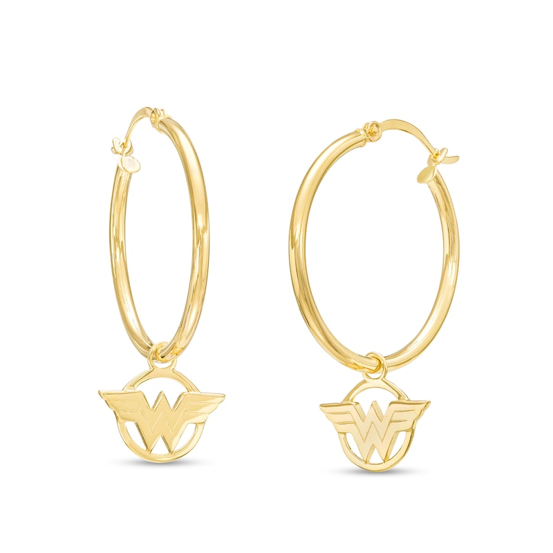 Main Image 1 of Wonder Woman™ Collection Logo Hoop Earrings in 10K Gold