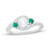 Thumbnail Image 0 of 6.0mm Cultured Freshwater Pearl, Lab-Created Emerald and White Sapphire Three Stone Bypass Ring in Sterling Silver