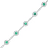 Thumbnail Image 1 of Lab-Created Emerald and White Sapphire Frame Five Stone Station Bracelet in Sterling Silver - 7.25"