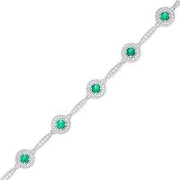 Lab-Created Emerald and White Sapphire Frame Five Stone Station Bracelet in Sterling Silver - 7.25&quot;
