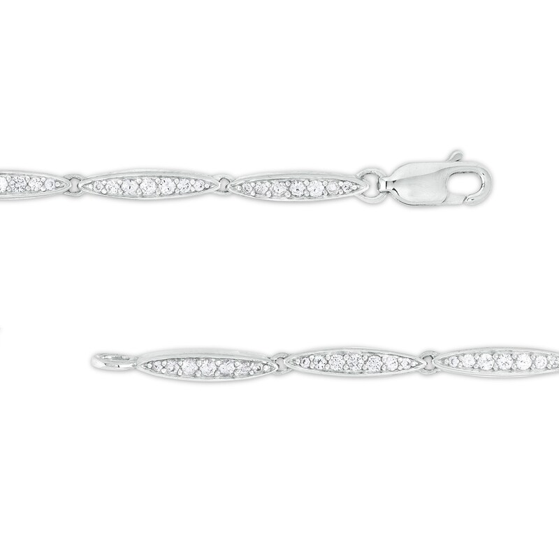 Main Image 3 of Lab-Created Emerald and White Sapphire Frame Five Stone Station Bracelet in Sterling Silver - 7.25"