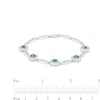 Thumbnail Image 4 of Lab-Created Emerald and White Sapphire Frame Five Stone Station Bracelet in Sterling Silver - 7.25"