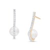 Thumbnail Image 1 of Freshwater Cultured Pearl and White Lab-Created Sapphire S Overlay Drop Earrings in Sterling Silver with 10K Gold Plate