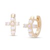 Thumbnail Image 1 of Opal Cross Huggie Hoop Earrings in 10K Gold