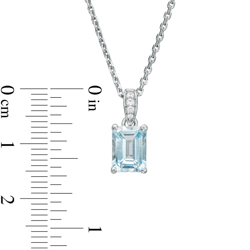 Main Image 3 of Emerald-Cut Aquamarine and White Lab-Created Sapphire Pendant in Sterling Silver