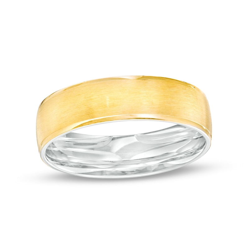 Main Image 1 of Men's 6.0mm Brushed Inlay Wedding Band in 14K Two-Tone Gold - Size 10