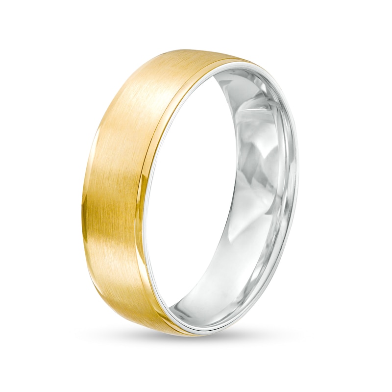 Men's 6.0mm Brushed Inlay Wedding Band in 14K Two-Tone Gold - Size 10