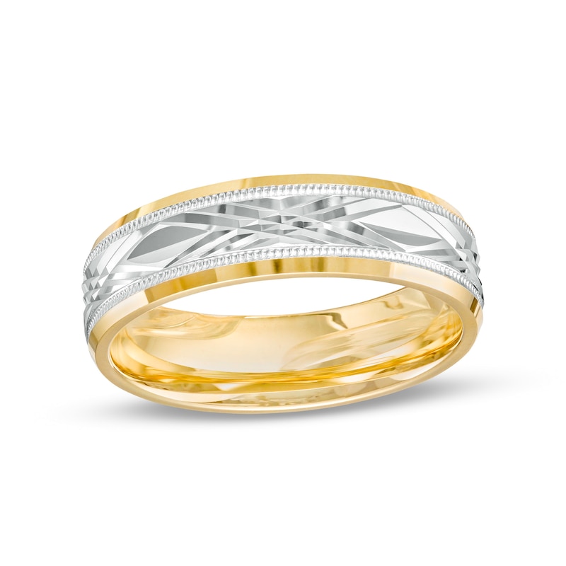 Main Image 1 of 6.0mm Diamond-Cut Vintage-Style Wedding Band in 14K Two-Tone Gold - Size 10