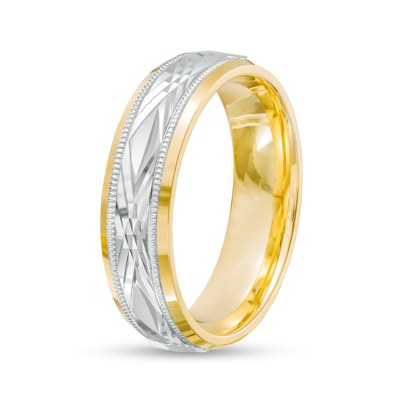 Main Image 3 of 6.0mm Diamond-Cut Vintage-Style Wedding Band in 14K Two-Tone Gold - Size 10