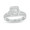 Thumbnail Image 1 of 3/4 CT. T.W. Emerald-Shaped Multi-Diamond Frame Bridal Set in 10K White Gold (I/SI2)