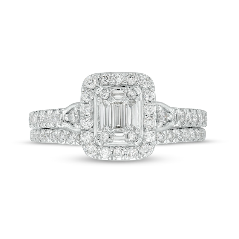 Main Image 3 of 3/4 CT. T.W. Emerald-Shaped Multi-Diamond Frame Bridal Set in 10K White Gold (I/SI2)