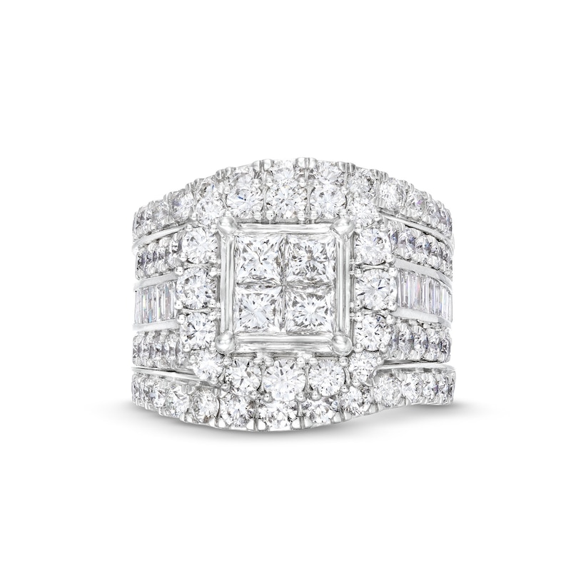 Main Image 1 of 4 CT. T.W. Quad Princess-Cut Diamond Cushion Frame Multi-Row Three-Piece Bridal Set in 14K White Gold