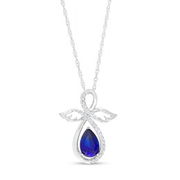 Pear-Shaped Blue and White Lab-Created Infinity Angel Pendant in Sterling Silver