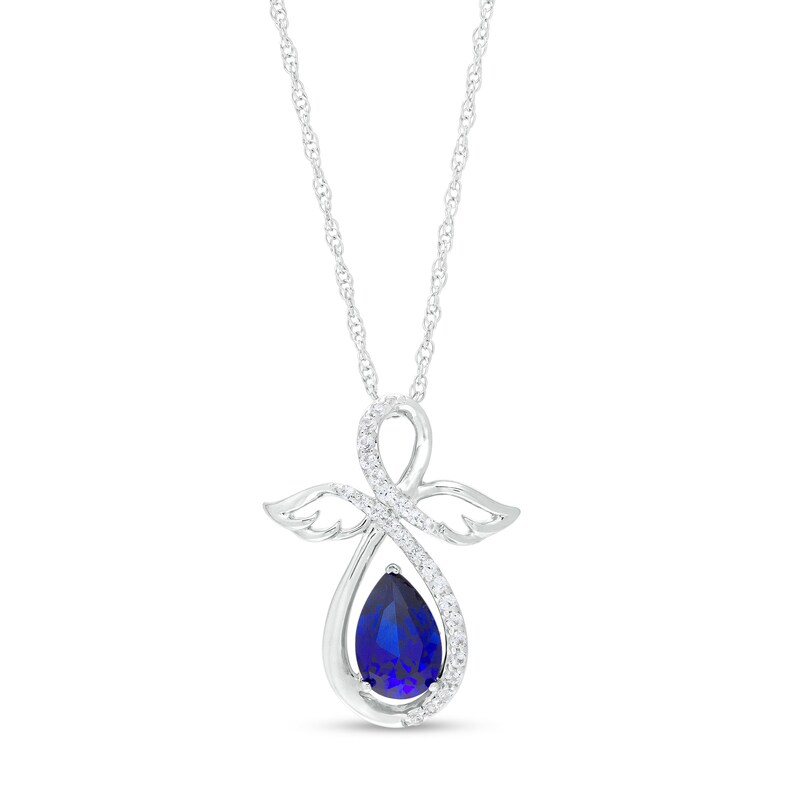 Main Image 1 of Pear-Shaped Blue and White Lab-Created Infinity Angel Pendant in Sterling Silver