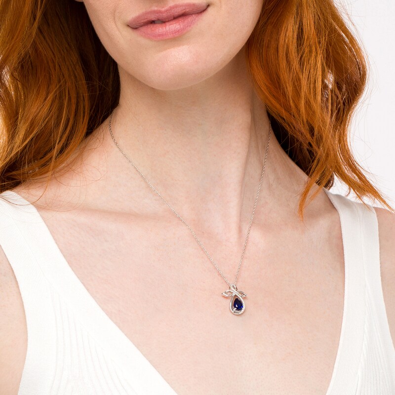 Main Image 2 of Pear-Shaped Blue and White Lab-Created Infinity Angel Pendant in Sterling Silver