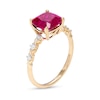 Thumbnail Image 2 of 8.0mm Cushion-Cut Lab-Created Ruby and 1/15 CT. T.W. Diamond "X" Shank Ring in 10K Gold