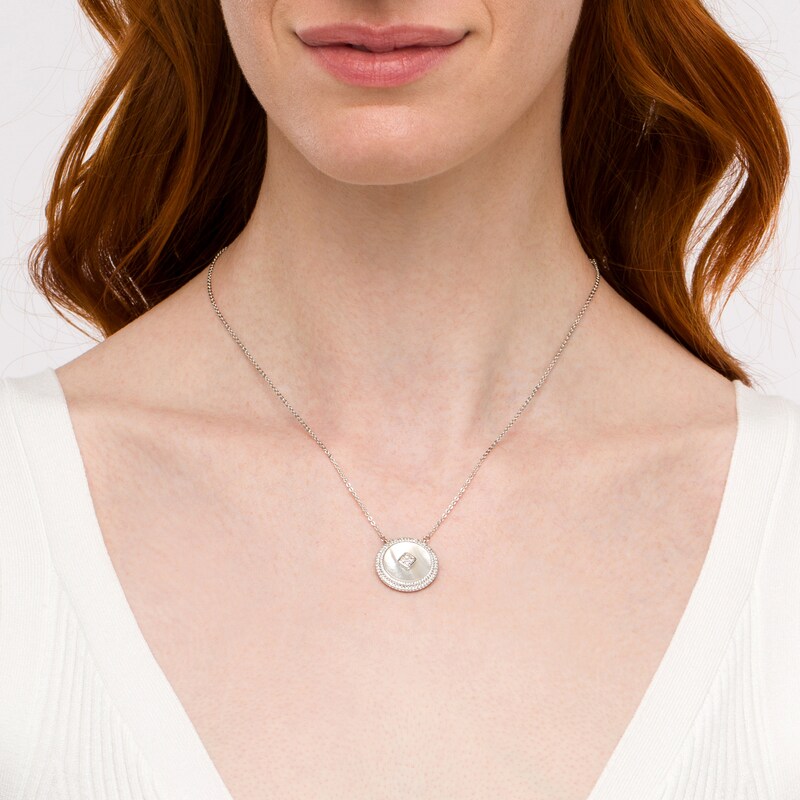 Main Image 2 of Mother of Pearl and White Lab-Created Sapphire Double Frame Necklace in Sterling Silver