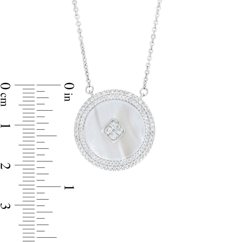 Main Image 3 of Mother of Pearl and White Lab-Created Sapphire Double Frame Necklace in Sterling Silver