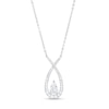 Thumbnail Image 1 of Pear-Shaped White Lab-Created Sapphire Ichthus Necklace in Sterling Silver