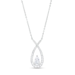 Pear-Shaped White Lab-Created Sapphire Ichthus Necklace in Sterling Silver