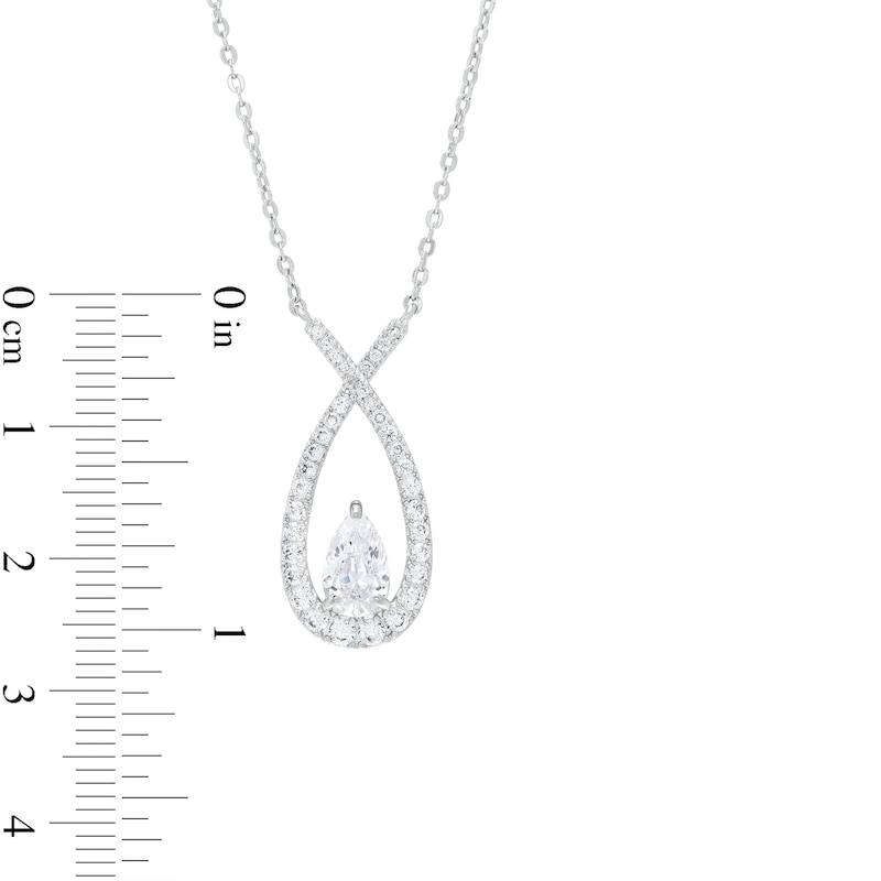 Pear-Shaped White Lab-Created Sapphire Ichthus Necklace in Sterling Silver