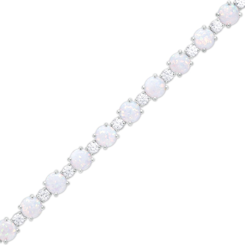Main Image 1 of Lab-Created Opal and White Sapphire Alternating Line Bracelet in Sterling Silver - 7.5"