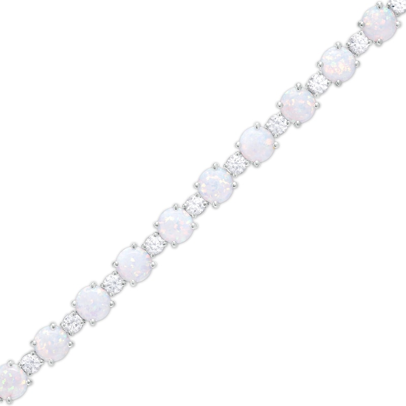 Lab-Created Opal and White Sapphire Alternating Line Bracelet in Sterling Silver - 7.5"