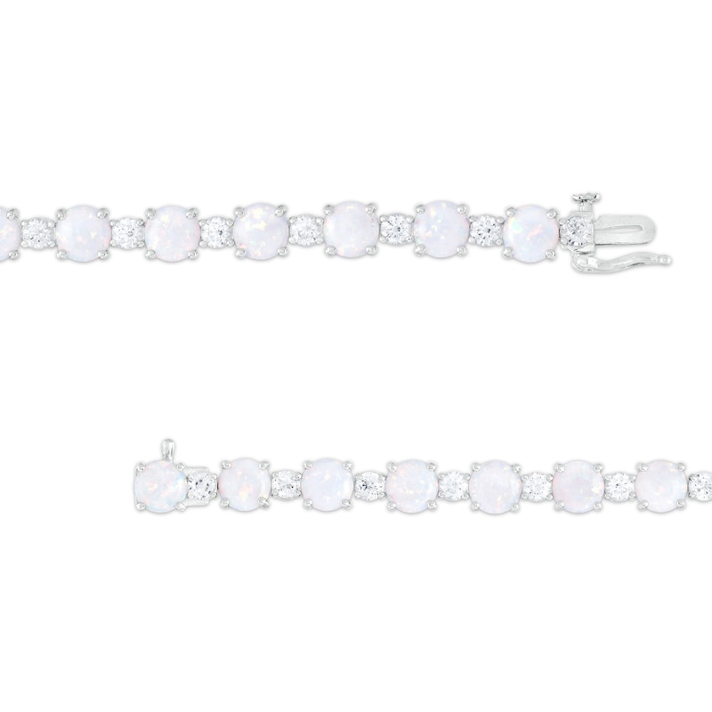 Lab-Created Opal and White Sapphire Alternating Line Bracelet in Sterling Silver - 7.5"