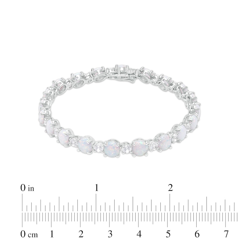 Main Image 4 of Lab-Created Opal and White Sapphire Alternating Line Bracelet in Sterling Silver - 7.5"