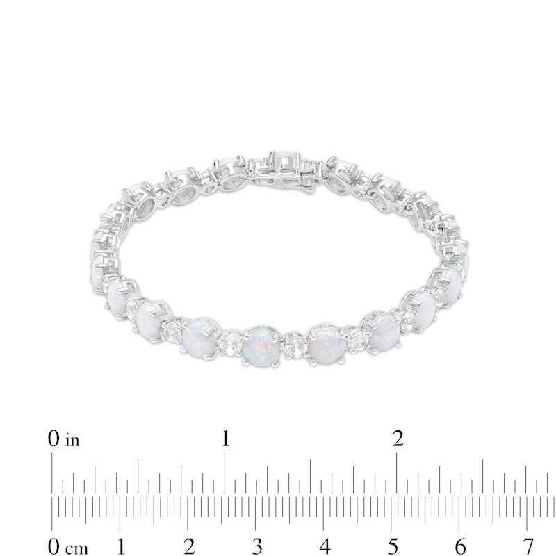 Lab-Created Opal and White Sapphire Alternating Line Bracelet in Sterling Silver - 7.5"