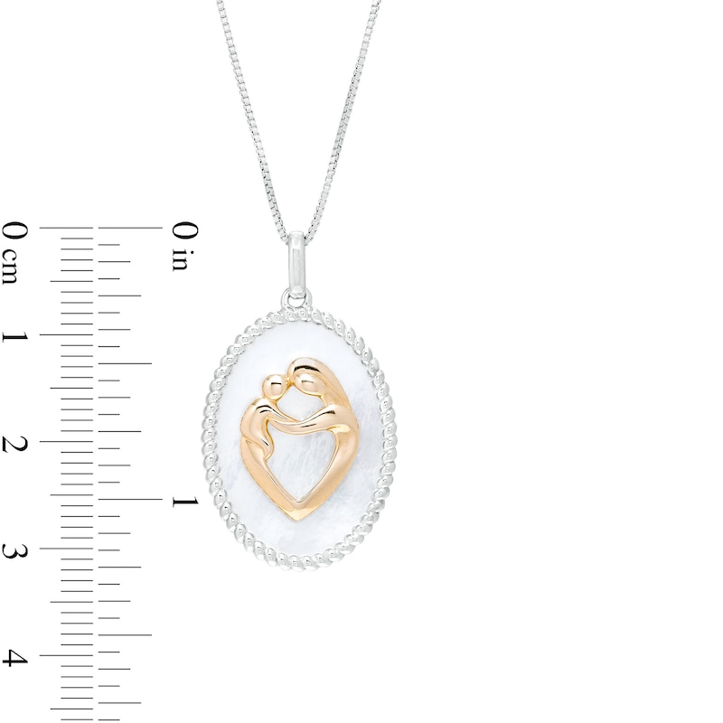 Oval Mother of Pearl Rope Frame Motherly Love Pendant in Sterling Silver and 10K Gold