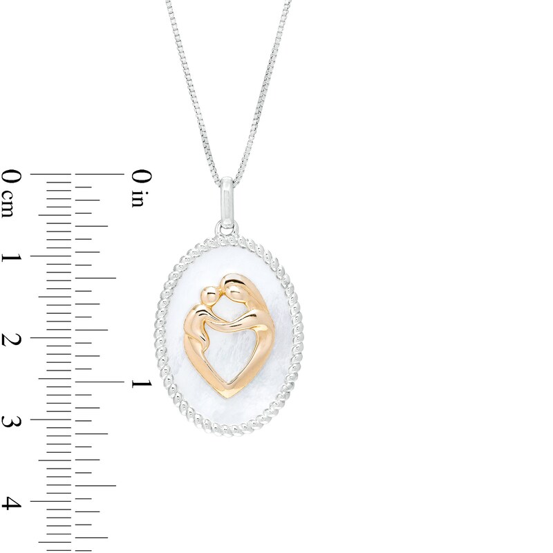 Main Image 3 of Oval Mother of Pearl Rope Frame Motherly Love Pendant in Sterling Silver and 10K Gold